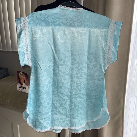 VTG DYNASTY Tv Y2K 86s Satin Baby Blue white Lace Top Cute Coquette S - Picture 3 of 6